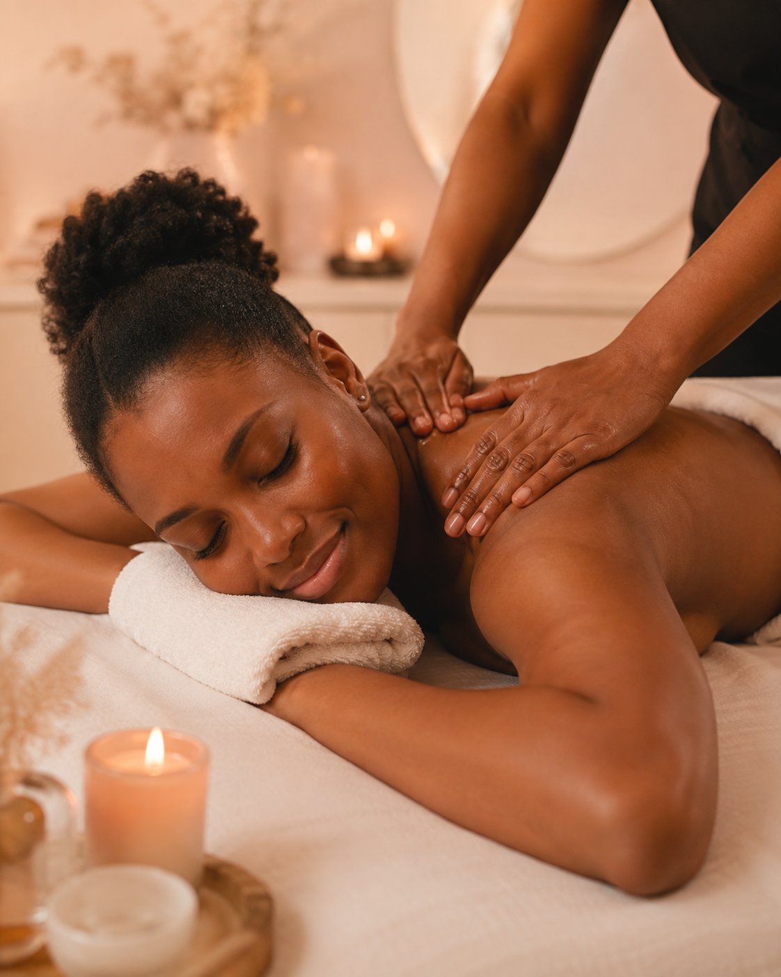 Black woman receiving a Swedish massage